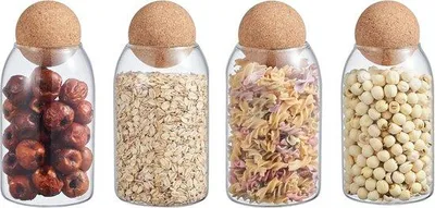 Produktbild von Famanu Glas Vorratsbehälter mit Korkdeckel - Set von 4 - 0,8L