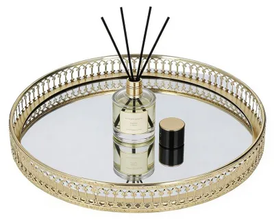 Image de Plateau miroir rond - Organisateur de rangement our le maquillage et les bijoux