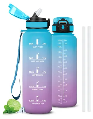 Productafbeelding van Mujigaga drinkfles, 1,5 liter, sportfles, lekvrij, met veilige sluiting, drinkflessen met tijdmarkeringen en lus, waterfles