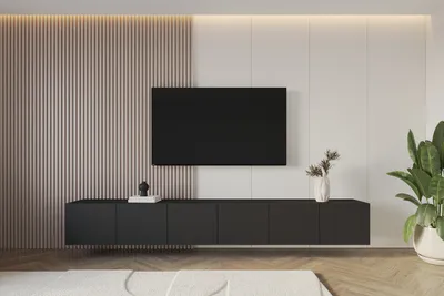 Produktbild von ALTDECOR TV-Schrank ELIO-W mit modernen Fronten, 3x100x40x40 Lowboard hängend, TV Möbel, TV Cabinet, Fernsehtisch, Fernsehschrank, TV Kommode, TV Tisch, TV Sideboard, TV Board - Schwarz