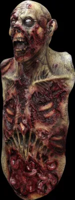 Produktbild von Deluxe Zombie-Maske mit Brustkorb Halloween grau-rot - Einheitsgröße
