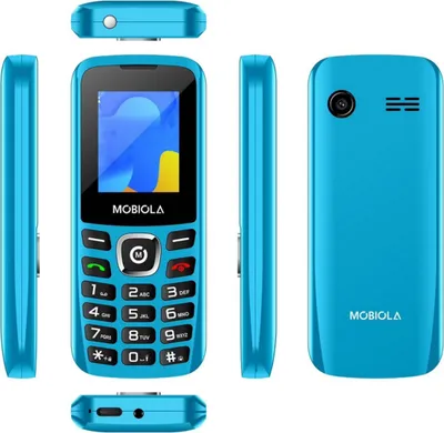 Multiple views of a blue Mobiola feature phone.