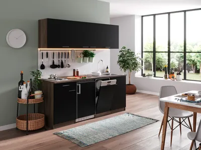 Produktbild von Küche Küchenzeile Singleküche Eiche York Schwarz Oliver 195 cm Respekta