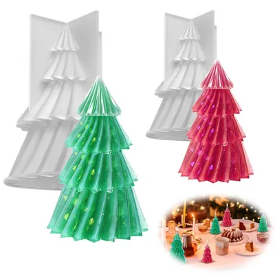 Image de Moules en silicone en forme de sapin de Noël, moules 3D pour la fabrication de bougies, lot de 2, pour bougies, savons, pâtisseries, décorations de Noël