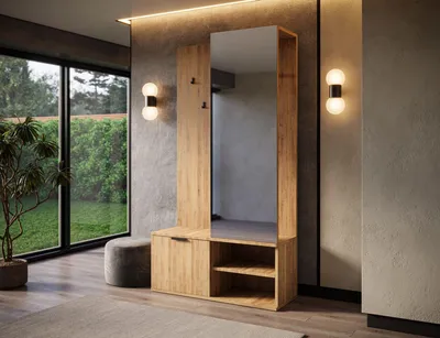 Produktbild von MOEBLO Flurgarderobe Schrank Kompaktgarderobe – Dielenschrank Wandschrank Regal für Diele & Flur Kleiderschrank Schuhschrank mit Spiegel - Garderobe VALENTIA - Eiche Artisan