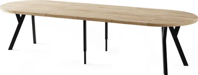 Obrázek produktu pro Jídelní stůl kulatý velký XXL Rozkládací v loftovém stylu - 100 až 300 cm - Extra dlouhý rozkládací stůl s černými dřevěnými nohami, industriální stůl pro 5-16 osob - Jídelní stůl - Světle hnědý dub