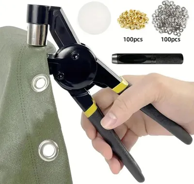 Produktbild von Ösenzange & Ösen Set - Ösen - 10 mm - 200 Stück - Metall - Handlochzange - Für Leder, Plane, Canvas
