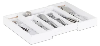Besteckkasten aus Bambus, ausziehbar, 5-7 Fächer, 5x48x33,5 cm, weiß