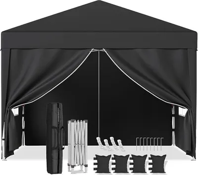 Produktbild von Pavillon 3x3 Wasserdicht Stabil Winterfest, Faltpavillon 3x3 mit Tragetasche, Pop-Up Pavillon Höhenverstellbar, Partyzelt UV Schutz 50+, Gartenpavillon Faltbar für Outdoor Camping, Grau