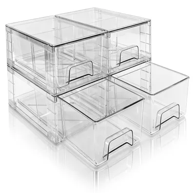 Image de Elzusha - Lot de 4 boîtes de rangement empilables, petites, pour réfrigérateur et cuisine