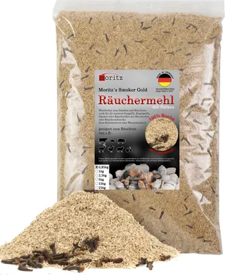 Produktbild von Moritz 0,85kg Räuchermehl Buche mit Nelke fein 0,5 -1 mm Räuchern I Kalträuchern von Fisch Fleisch Wurst Käse Gemüse auch für BBQ I Grill - Räucherspäne