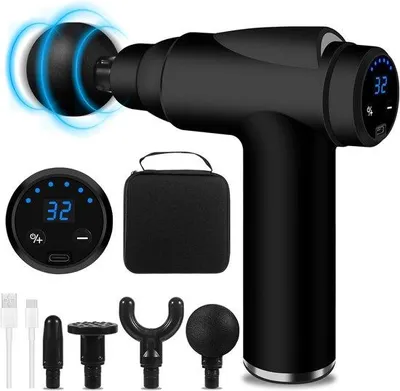 Immagine prodotto di Mini pistola massaggiante con 32 livelli di velocità e display LCD - 3500 giri/min con 4 accessori - portatile e silenziosa - ideale per collo, braccia e gambe