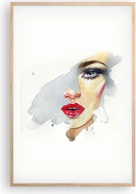 Produktbild von Gerahmtes Poster - Rahmen in heller Eiche - Aquarell Frau Mund - 61x91,5 cm - Wand Bild - Wanddeko - Wandbilder - Kunstposter - Wandposter - Bilderrahmen - Bilder - Kunstdruck - P2NPA61x91-4891