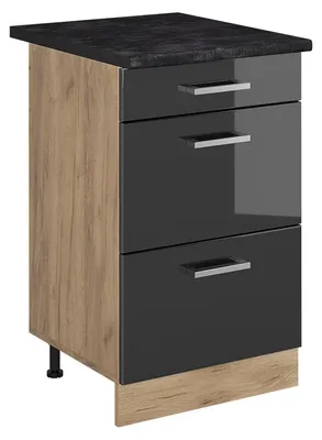 Produktbild von Küchenunterschrank Vicco R-Line Anthrazit Hochglanz/Goldkraft Eiche 50 cm Arbeitsplatte Anthrazit, Model 69899