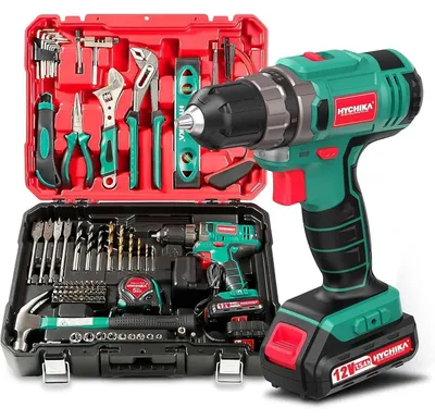 Produktbild von Werkzeugkoffer gefüllt mit 12V Akku-Bohrschrauber 30Nm und 104-teiligem Universal-Werkzeugset