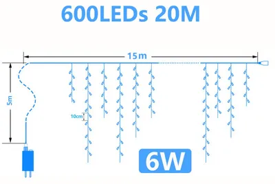 Produktbild von ISOISL Lichterketten LED Lichtervorhang 600 LEDs Kaltweiß, 15 m, 31 V, IP44, 8 Modi, für Fenster und Balkon zu Weihnachten