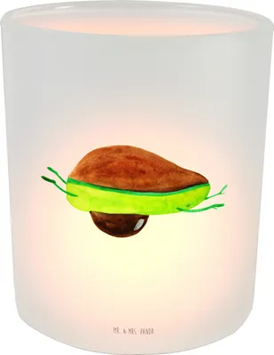 Produktbild von Mr. & Mrs. Panda Teelichthalter Avocado Yoga - Transparent - Geschenk, Bauch, Glas Windlicht, Haha, Outdoor, Sport, Kerzenhalter, aus, Hilfe, Humor