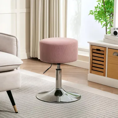 Produktbild von Höhenverstellbarer Barhocker mit Polsterung - 360° drehbar, Cordoptik, Metallgestell in Rosa - Perfekt für Küche, Bar und Wohnzimmer