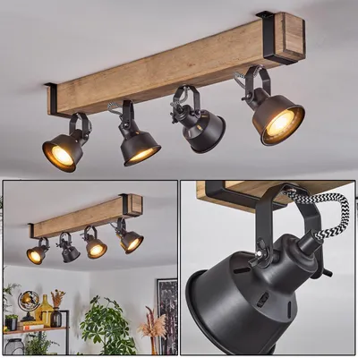 Produktbild von Rimini moderne Deckenlampe aus Metall/Holz in Schwarz/Natur