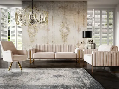 Produktbild von Sofaset Designersofas VALERIE 3-2-1 in Stoff Stoff Elisa Velvet Beige