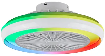 Obrázek produktu pro Inteligentní stropní ventilátor s RGB LED a osvětlením – ploché stropní svítidlo – 8 lopatek – 6 rychlostí – tichý provoz 35 dB – RGB a 3 barevné teploty – 100–120 V – bílá