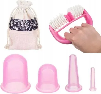 Produktbild von Jumada's - Massagebecher - 4er-Set - Inklusive Massagebürste - Verbesserte Durchblutung - Hautstraffung - Anti-Cellulite - Silikon - Rosa