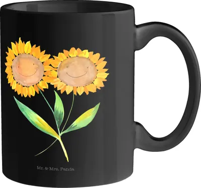Produktbild von Mr. & Mrs. Panda Kaffeebecher Blume Sonnenblume - Schwarz - Geschenk, Trinkbecher, Pflanzen, Sonnenblumen, Freundin, Tasse, Beste, Best Friends, Geschenktasse, Becher