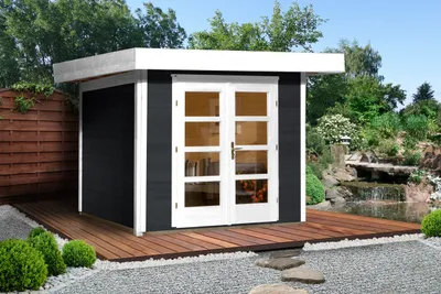 Produktbild von Gartenhaus weka Designhaus 126+ Gr. 2 hohes Durchgangsmaß 195 cm, mit Fußboden 356 x 314 cm anthrazit