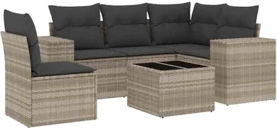 Produktbild von vidaXL 6-tlg. Garten-Sofagarnitur mit Kissen Hellgrau Poly Rattan