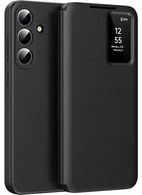 Produktbild von Leder Flip Case für Samsung Galaxy A57, Smart View Fenster Handyhülle mit Kartenfach Schwarz