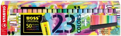 Zdjęcie produktu dla Zakreślacz STABILO® 7023-01-5 - BOSS ORIGINAL - zestaw 23 sztuk na biurko - 9 kolorów fluorescencyjnych, 14 kolorów pastelowych
