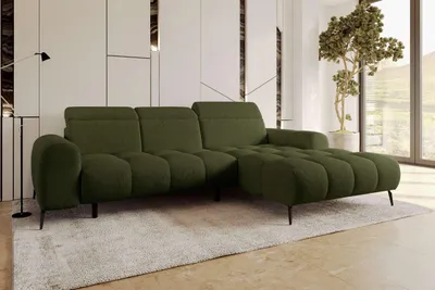 Produktbild von 99rooms Milano Ecksofa Chenille APHRODITE Olive Rechts mit Sitztiefenverstellung
