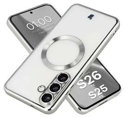 Produktbild von Handyhülle mit Kameraschutz und Magnetring für Galaxy S26 FE / S25 FE, Bizon Case GuardO, Transparent-Silbern