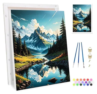 Obrázok produktu pre Sada na maľovanie podľa čísel s rámom, určená pre dospelých, obraz krajiny, plátno 20x30 cm, balenie po 4 kusoch