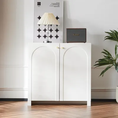 Produktbild von Sideboard, Kommode, Schrank 2 Türen, Highboard, Standschrank, Creme-Weiß, Maße: 80 x 40 x 80 cm