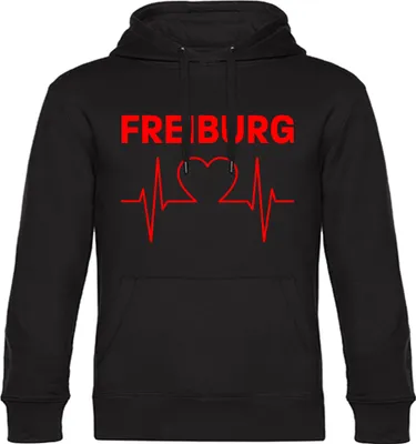 Produktbild von multifanshop Kapuzen Sweatshirt - Freiburg - Herzschlag, schwarz, Größe M