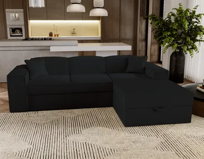 Produktbild von Ecksofa mit Schlaffunktion Santorini - Sofa 250 cm mit Bettkasten, Ecksofa L-Form, Schlafsofa Couchgarnitur - Rechts - Schwarz & Poso 135