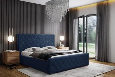 Produktbild von GOLDSTOFF Kristall-Polsterbett 140x200 cm mit Stauraum | Bett mit Kristallen & Kopfteil | Modernes und klassisches Stauraumbett (Blau)