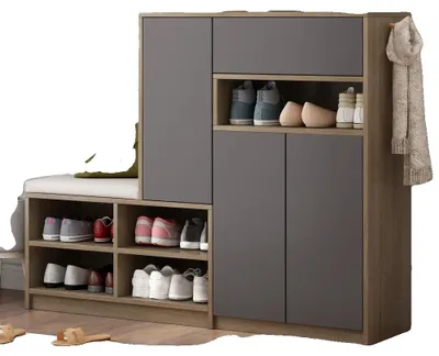 Image de Banc de rangement pour chaussures, étagères réglables, design moderne, gris