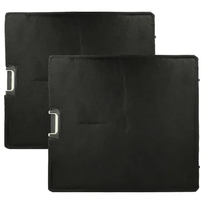 Two black padded mats with white handles.