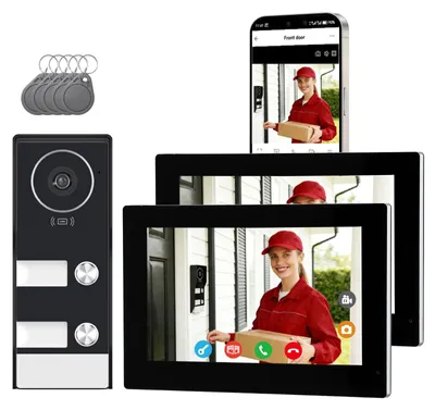 Produktbild von Türsprechanlage mit Kamera Videotürklingel - Kabelgebundene Video-Gegensprechanlage - 2 x 7 Zoll Monitor - Zweiwege-Audio - WLAN - Set für zwei Familien