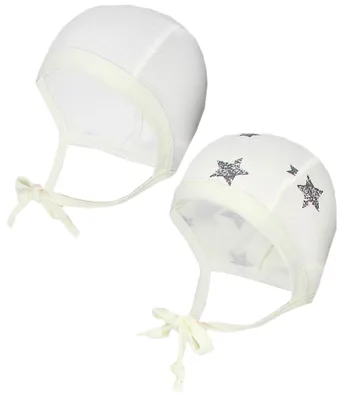 Produktbild von TupTam Unisex Baby Erstlingsmütze zum Binden 2er Pack, Farbe: Sterne / Ecru, Größe: 50-56