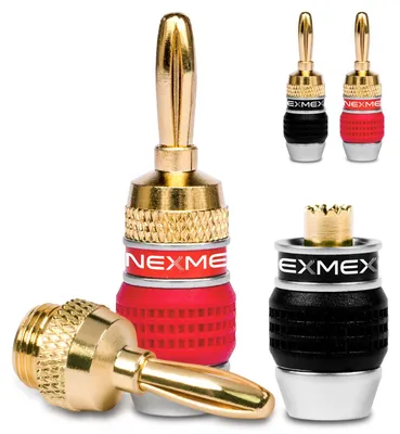 Produktbild von NEXMEX Bananenstecker 4 Stück High End Stecker 24K vergoldet für Kabel bis 6mm²