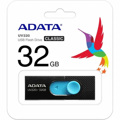 Produktbild von ADATA UV220, 32 GB, USB Typ-A, 2.0, Dia, 7,5 g, Schwarz, Blau