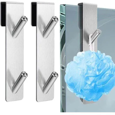 Produktbild von 2 Stück Haken für Glasdusche, Edelstahl-Duschhaken, Handtuchhalter für das Badezimmer ohne Bohren, silber