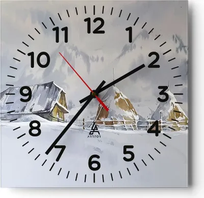 Produktbild von Wanduhr - Quadrat - Glasuhr - Haus Berge Schnee - 40x40cm - Schleichendes Uhrwerk - Lautlos - zum Aufhängen bereit - Dekoration Modern - Wanddekoration aus Glas - C4AC40x40-4806