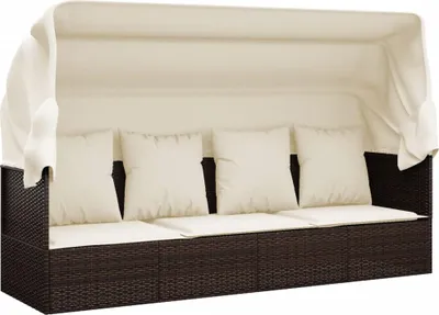 Produktbild von vidaXL Outdoor-Loungebett mit Dach und Kissen Braun Poly Rattan