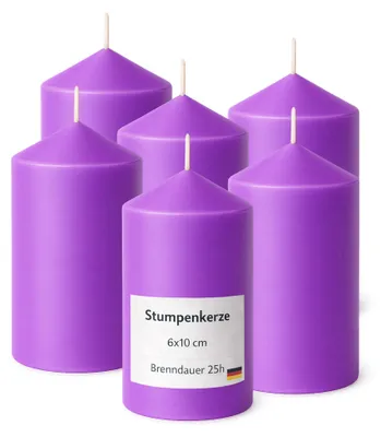 Productafbeelding van Stompkaarsen, diameter 6 cm, hoogte 10 cm, paars, set van 6