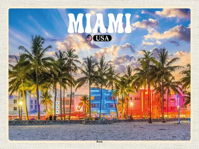 Produktbild von vianmo Holzschild 30x40 cm Miami USA Strand Palmen Urlaub Bildmotiv Reisemotiv Abenteuer Reisen