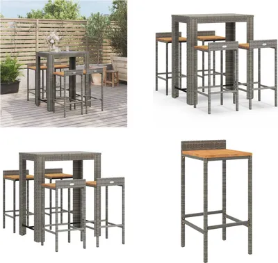 Produktbild von vidaXL 5 tlg. Gartenbar Set Grau Poly Rattan & Massivholz Akazie - Gartenbar Set - Gartenbar Sets - Garten Bar Set - Gartenbar